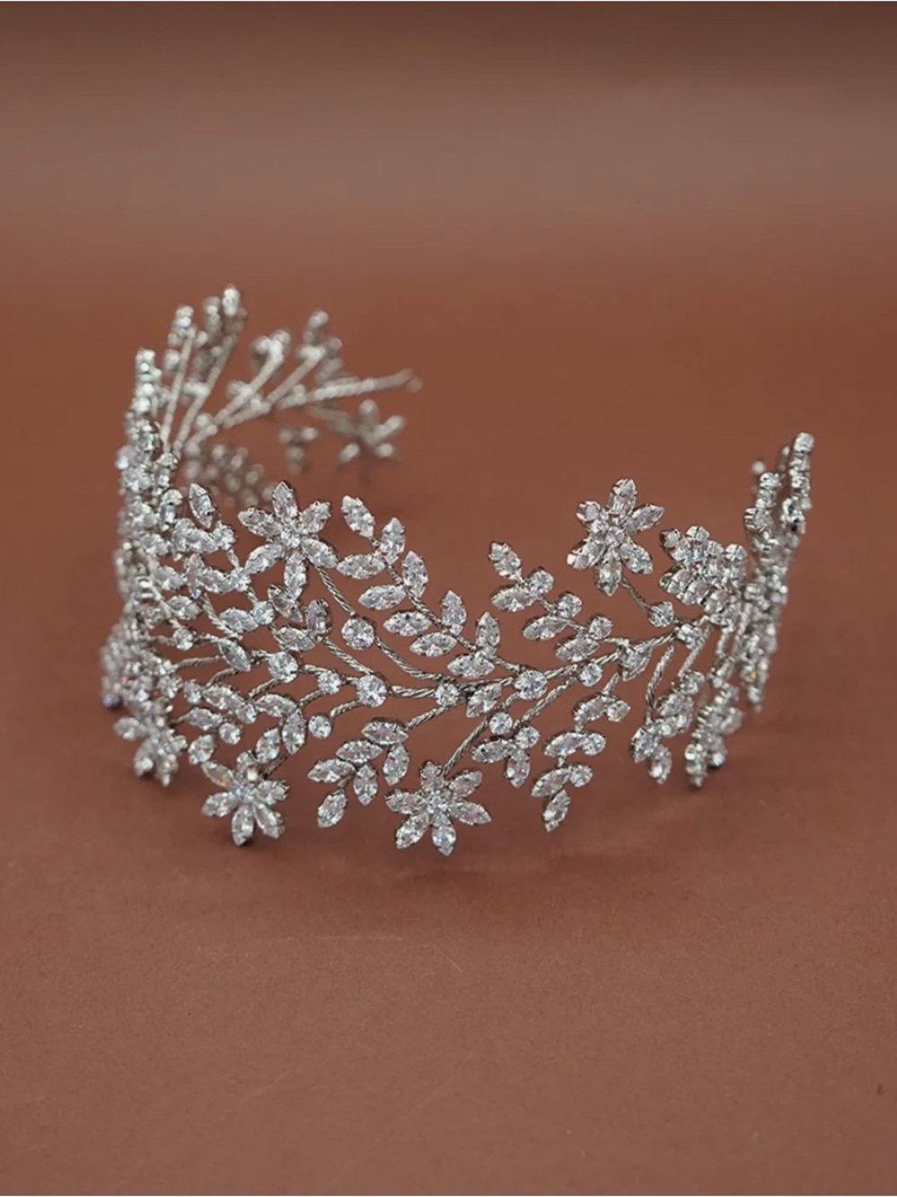 Silver Floral Crystal Tiara Headband - Women Accessories
